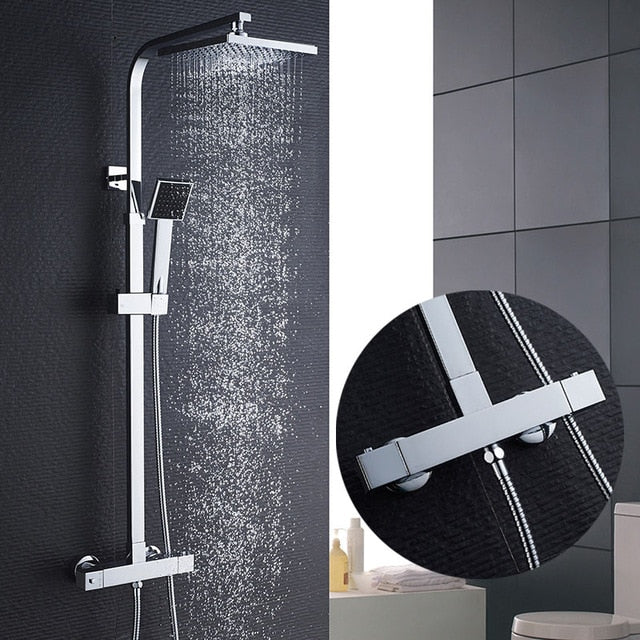 ROVATE Bathroom Thermostatic Shower Set, Constant Temperature Control Bath Faucet Shower System,Brass Chrome